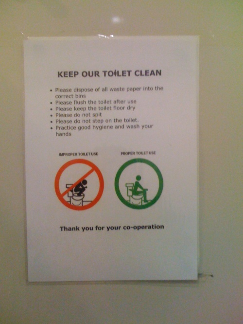 Bathroom notice about proper toilet use