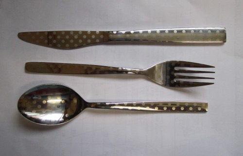 polka dot spoon, knife, fork